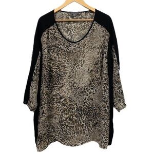 ROZ & Ali Sheer Cheetah Animal Print Sheer Top Size 3X